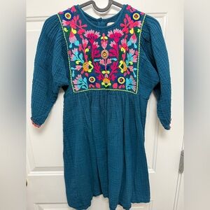 Girls Pink Chicken Blue Cotton Embroidered Gauze Dress Size 12Y Summer Floral